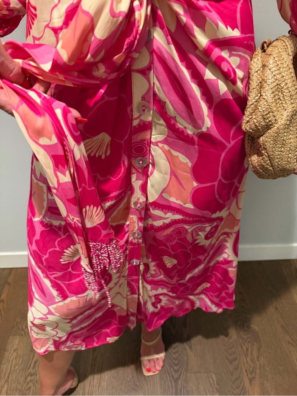 FARM Rio Pink & Cream Printed Tie-Waist Midi Dress - Picture 7 of 8